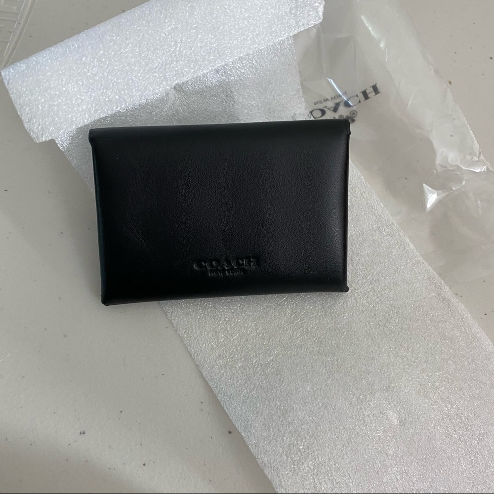 Coach Card Case Black Leather Holder NWT - Picture 2 of 5